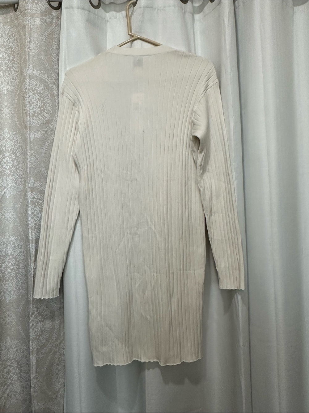 Calvin Klein Light Cream Ribbed Open-Front Cardigan - Picture 2 of 3